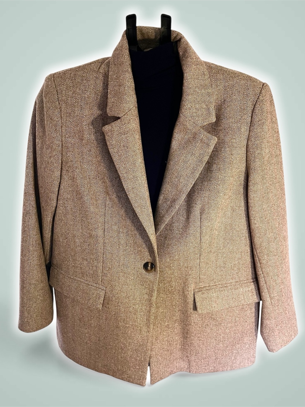Zara Brown Herringbone Wool Blend Oversized Blazer L